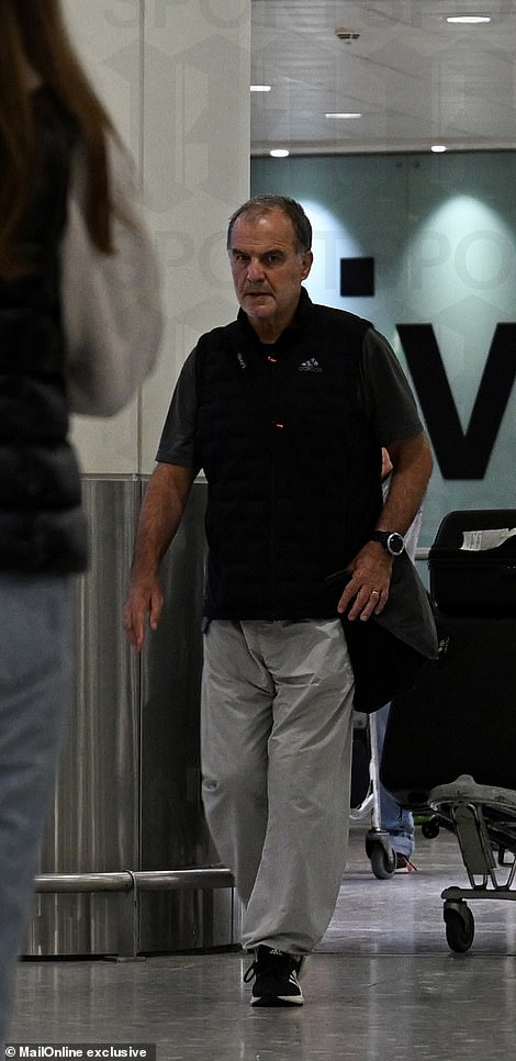 Bielsa is pictured at Heathrow on Thursday