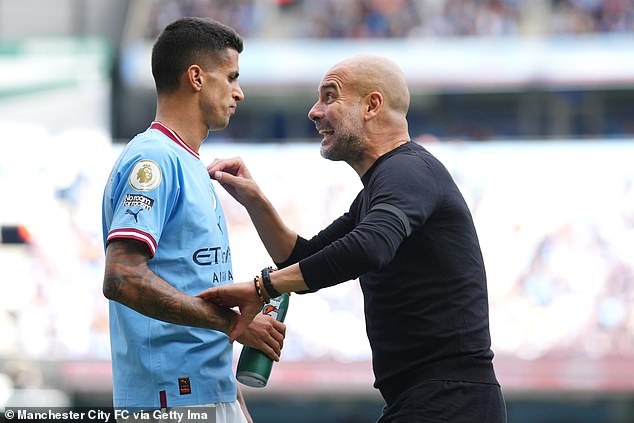 The Portugal international has fallen out of favour under Pep Guardiola (right) this campaign