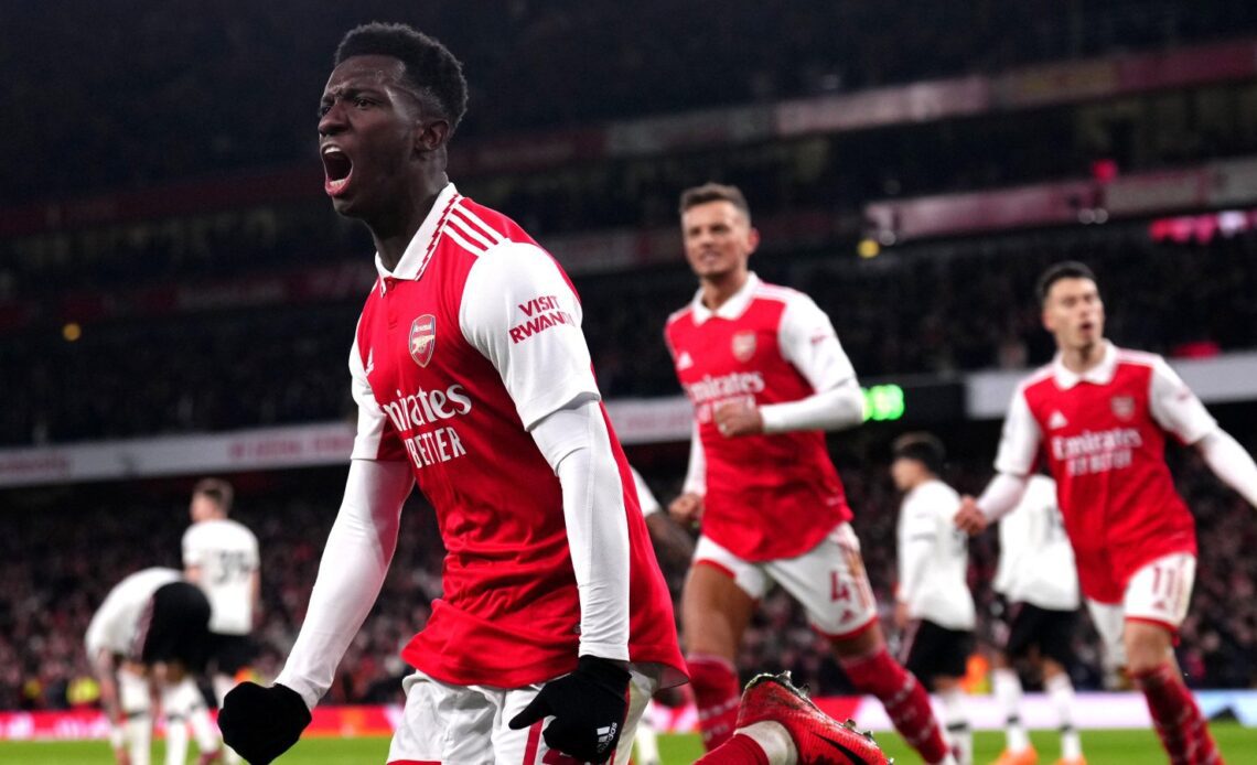 Arsenal striker Eddie Nketiah celebrates his goal