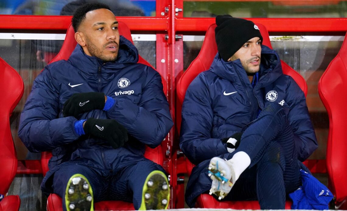 Chelsea striker Pierre-Emerick Aubameyang sits on the bench