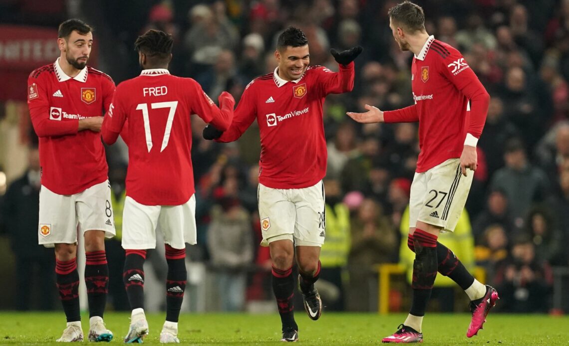 Casemiro celebrates after scoring for Man Utd in their FA Cup win over Reading.