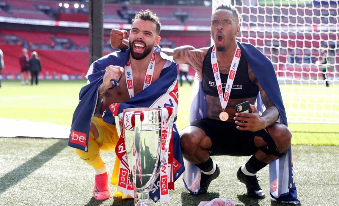Reported Chelsea target David Raya and Ivan Toney celebrate promotion to the Premier League