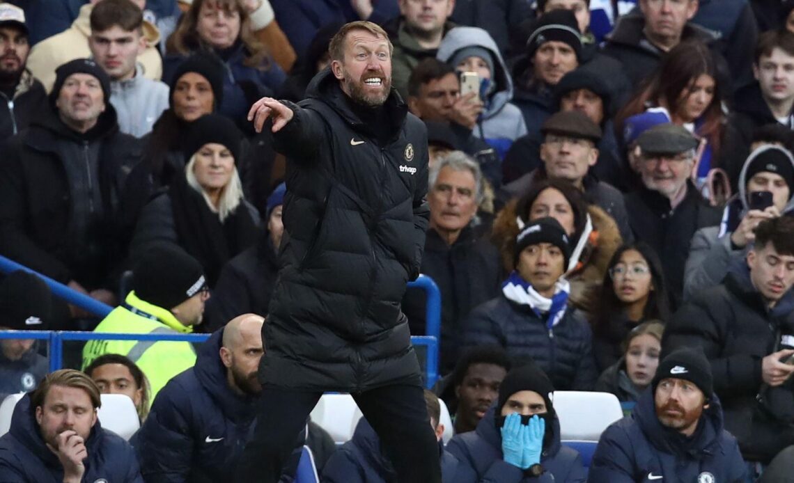 Chelsea boss Graham Potter points instructions to his players