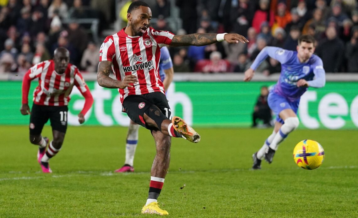 Ivan Toney scores a penalty in Brentford's win over Bournemouth.