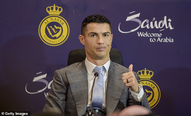 Cristiano Ronaldo (pictured) has bizarrely said he is glad to have moved to South Africa - at his official unveiling at Saudi Arabian side Al-Nassr, where he has signed a £175m-per-year deal