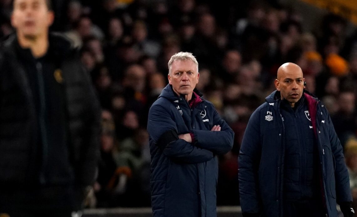 David Moyes watches his West Ham side lose at Wolves.