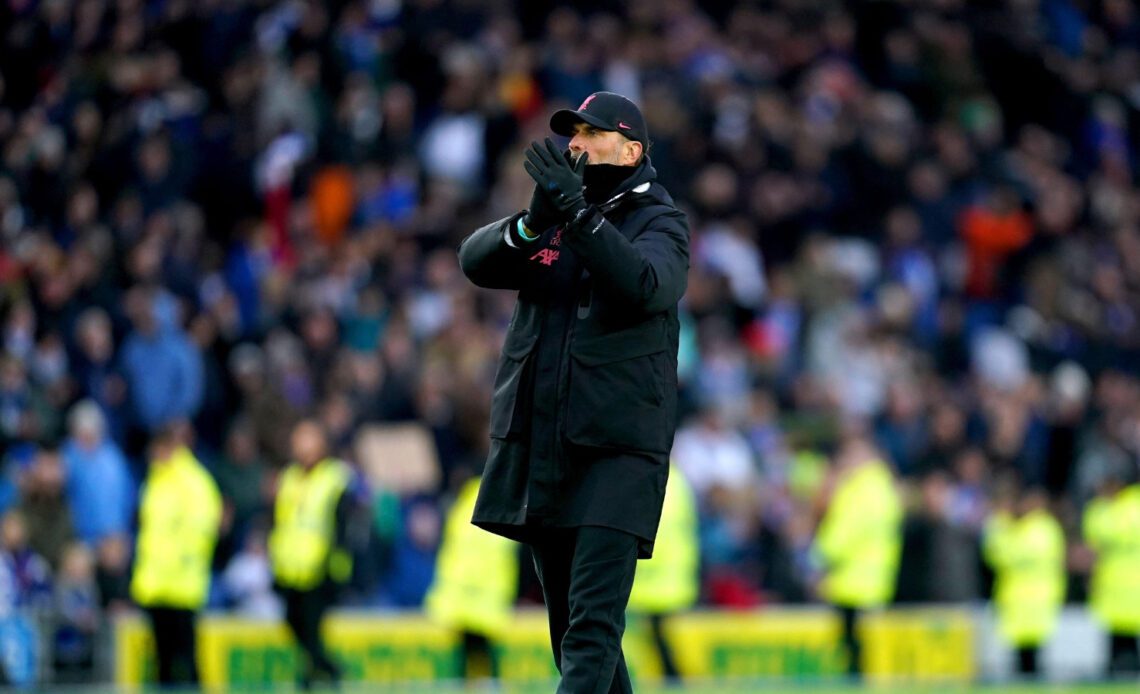 Jurgen Klopp claps Liverpool fans after defeat to Brighton