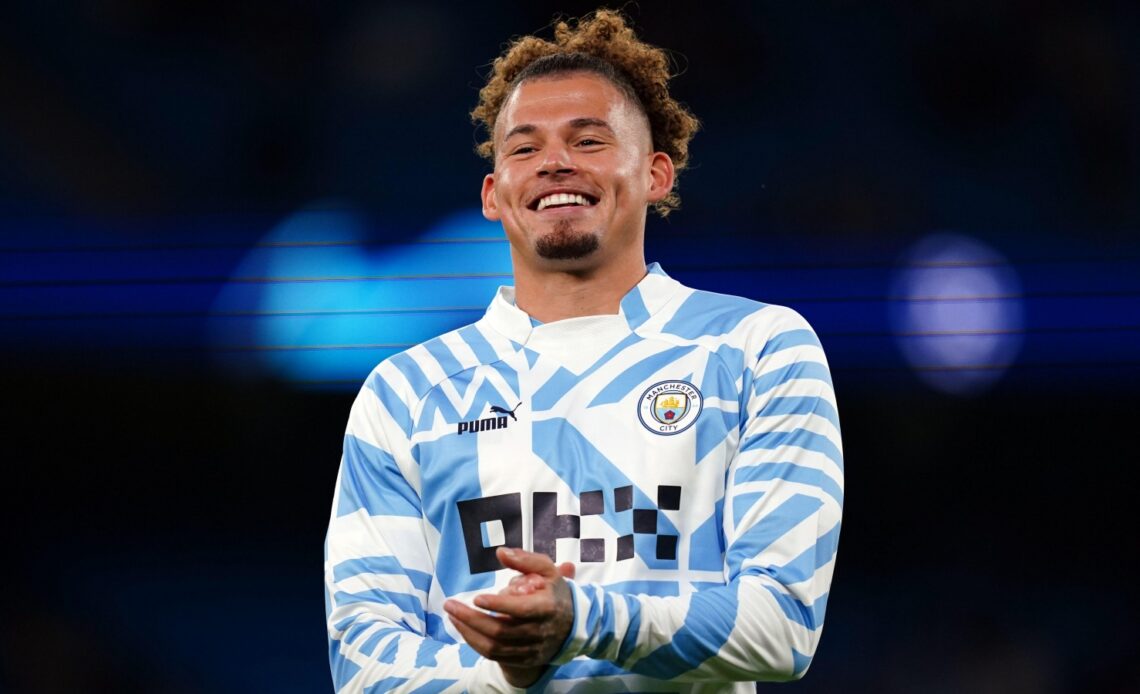 Kalvin Phillips looking happy during a warm-up