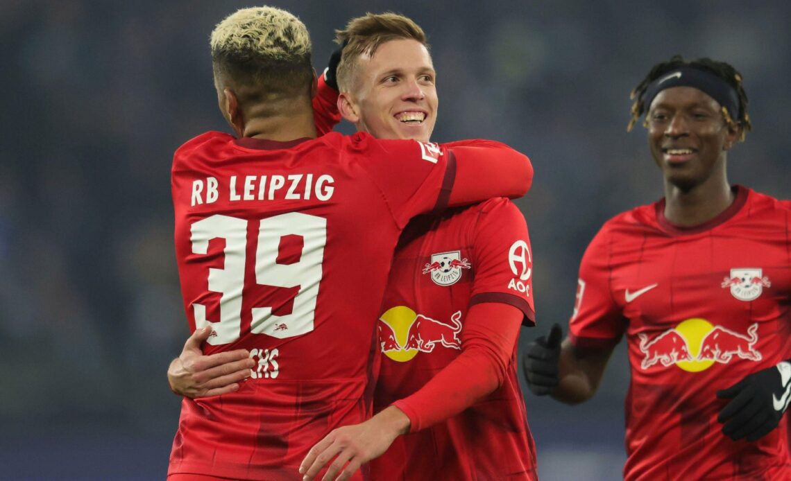 Man Utd target Dani Olmo celebrates scoring a goal