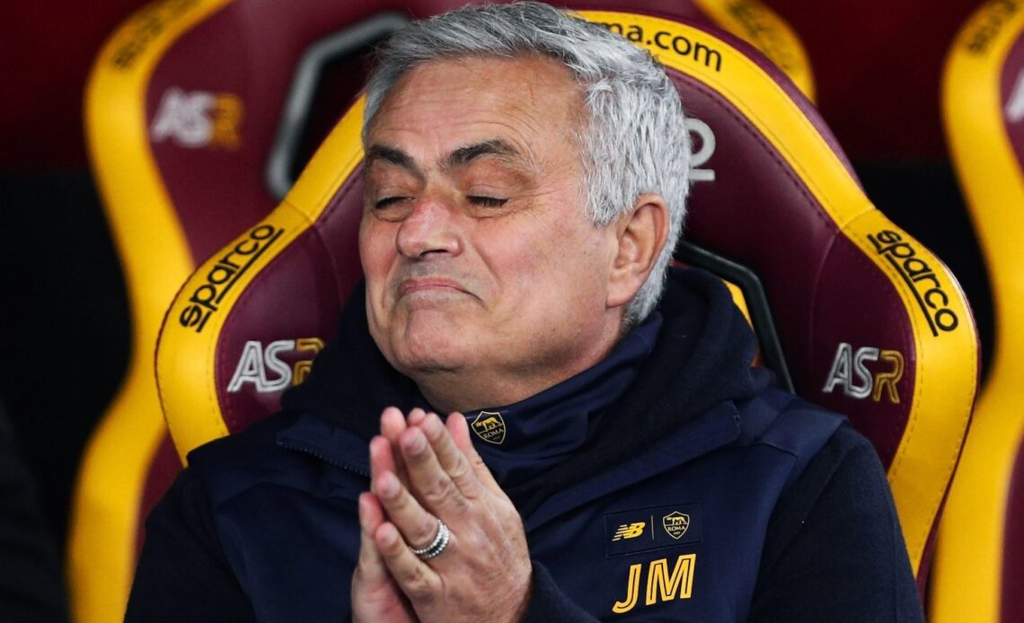 Ex-Chelsea boss Jose Mourinho put his hands together and closes his eyes