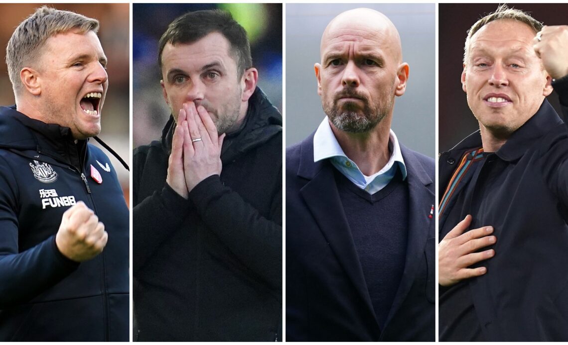 Newcastle boss Eddie Howe, Southampton manager Nathan Jones, Man Utd's Erik ten Hag, and Nottingham Forest head coach Steve Cooper.