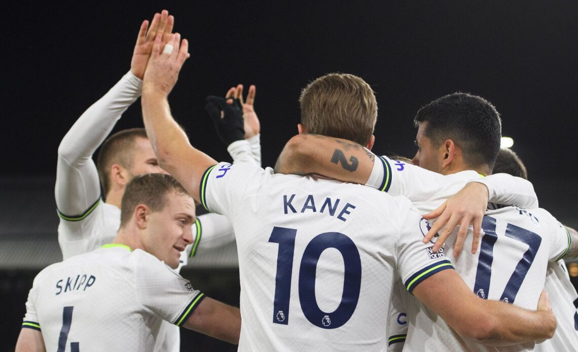 Harry Kane and Spurs team-mates celebrate a goal in a 4-0 Premier League win at Crystal Palace