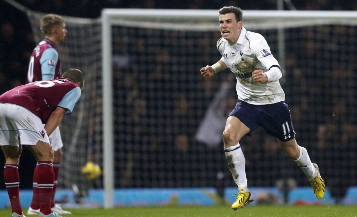 Gareth Bale celebrates after scoring a late winner for Tottenham at West Ham in 2013