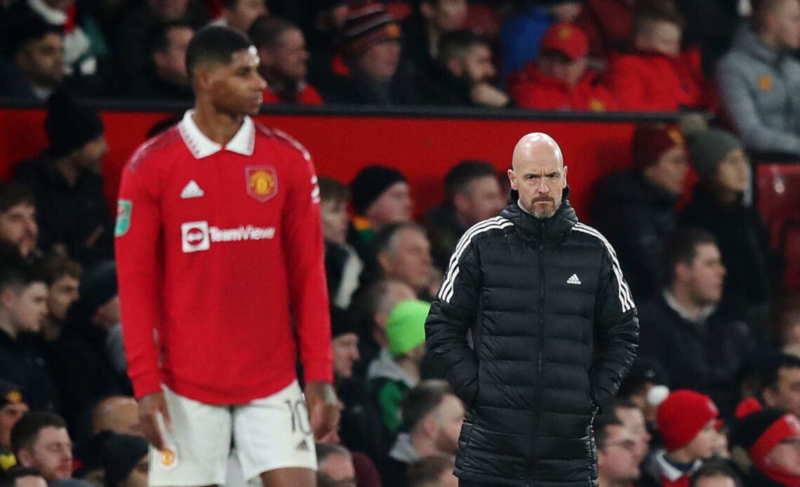 Erik Ten Hag on the sidelines during the match between Manchester United and Bournemouth