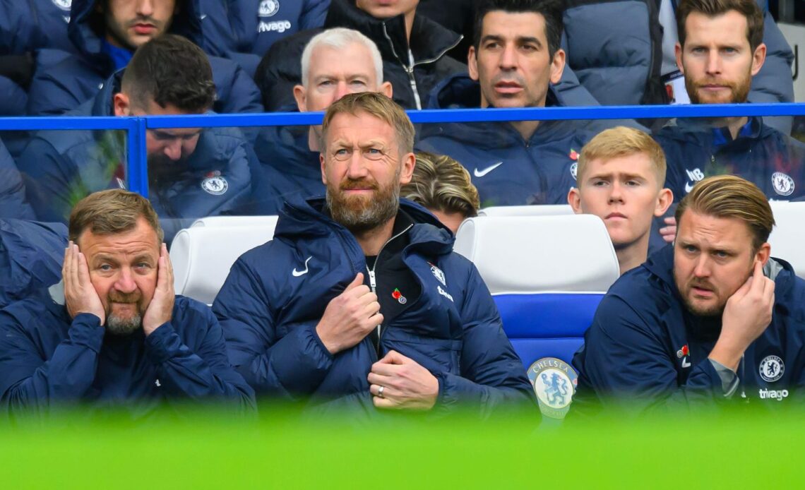 Graham Potter looks frustrated watching Chelsea vs Arsenal
