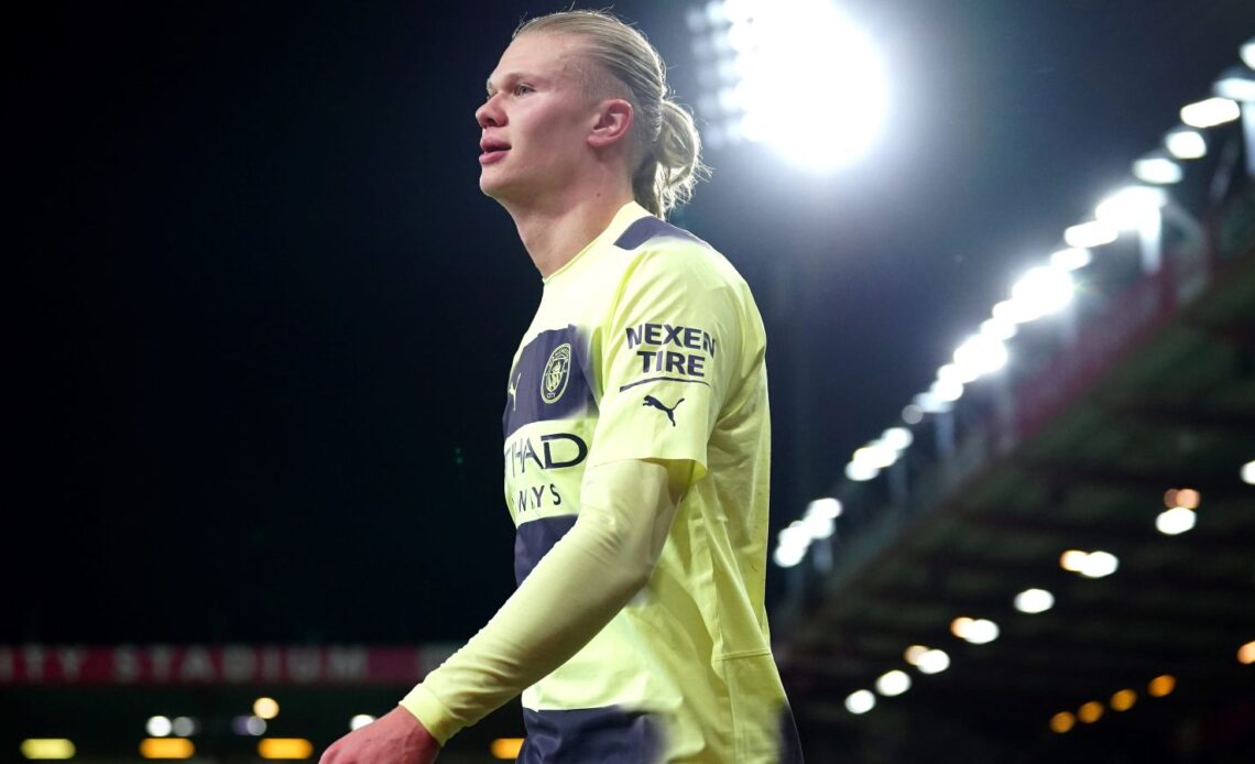 Erling Haaland leaves the pitch after being subbed during Man City