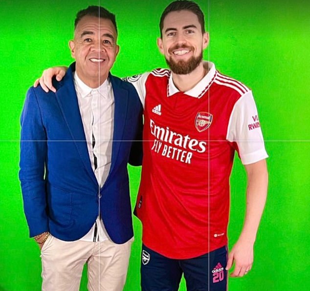 A picture of Jorginho in an Arsenal shirt for the first time was leaked on his agent's Instagram