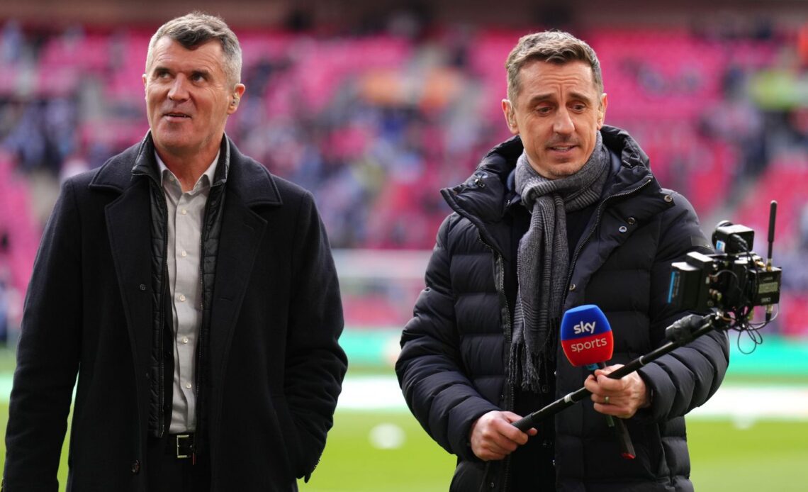 Man Utd legends Gary Neville and Roy Keane attend the Carabao Cup final