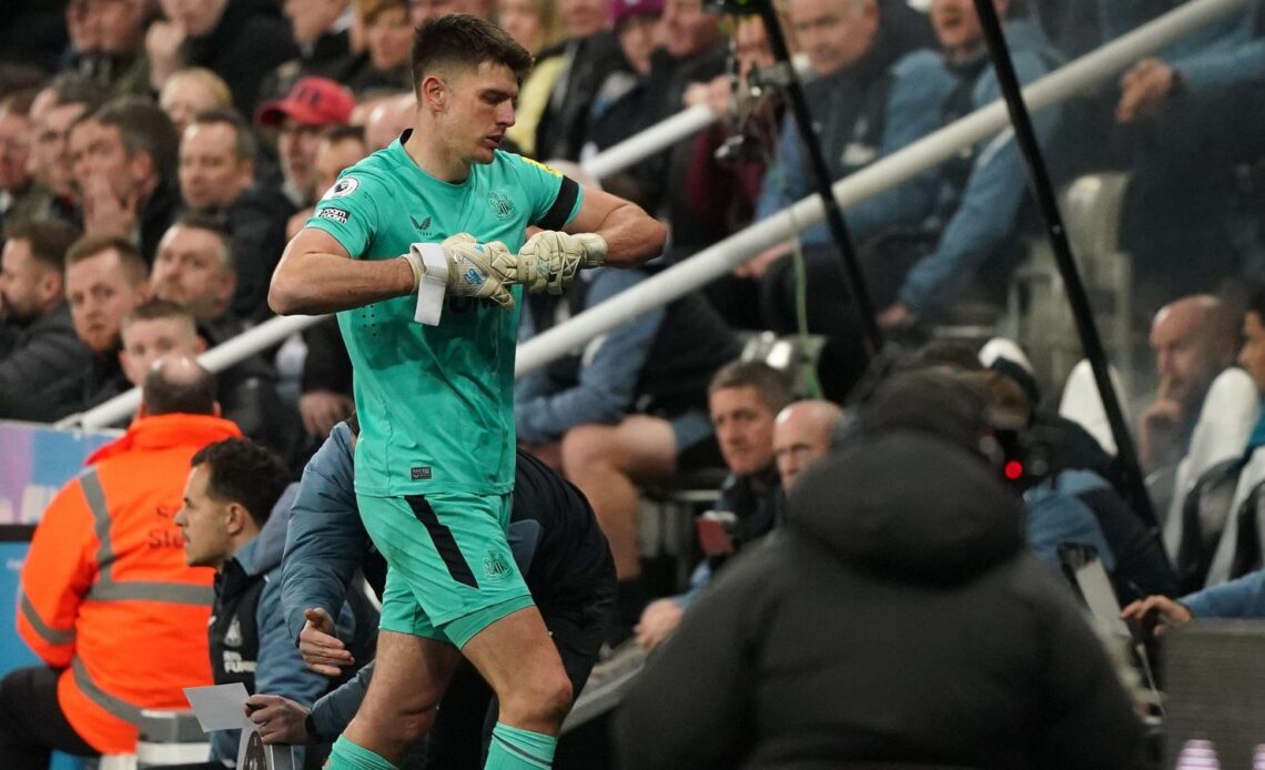 Nick Pope walks off after being given a red card