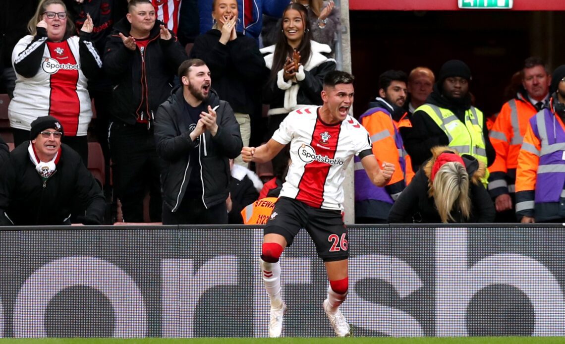 Southampton forward Carlos Alcaraz celebrates his goal against Wolves.