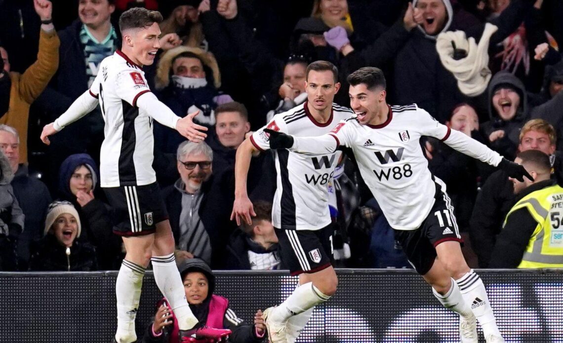 Fulham winger Manor Solomon celebrates his goal