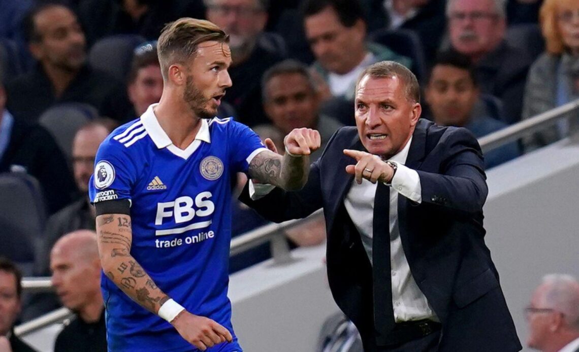 Brendan Rodgers and James Maddison during a match
