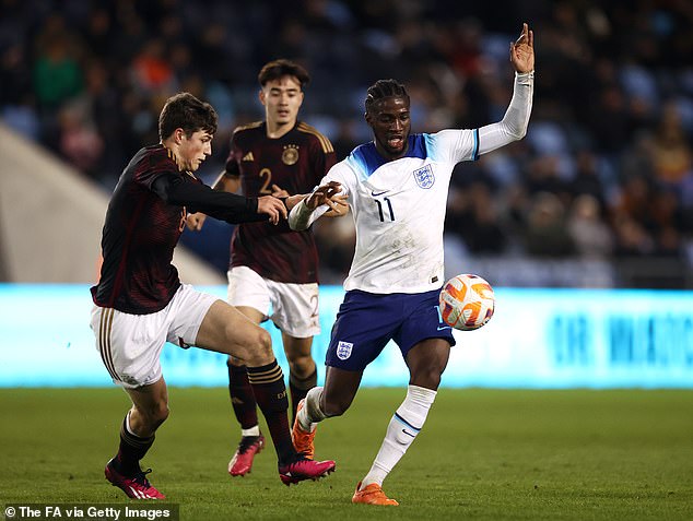 The 19-year-old scored twice for England's U20 team against Germany on Wednesday evening