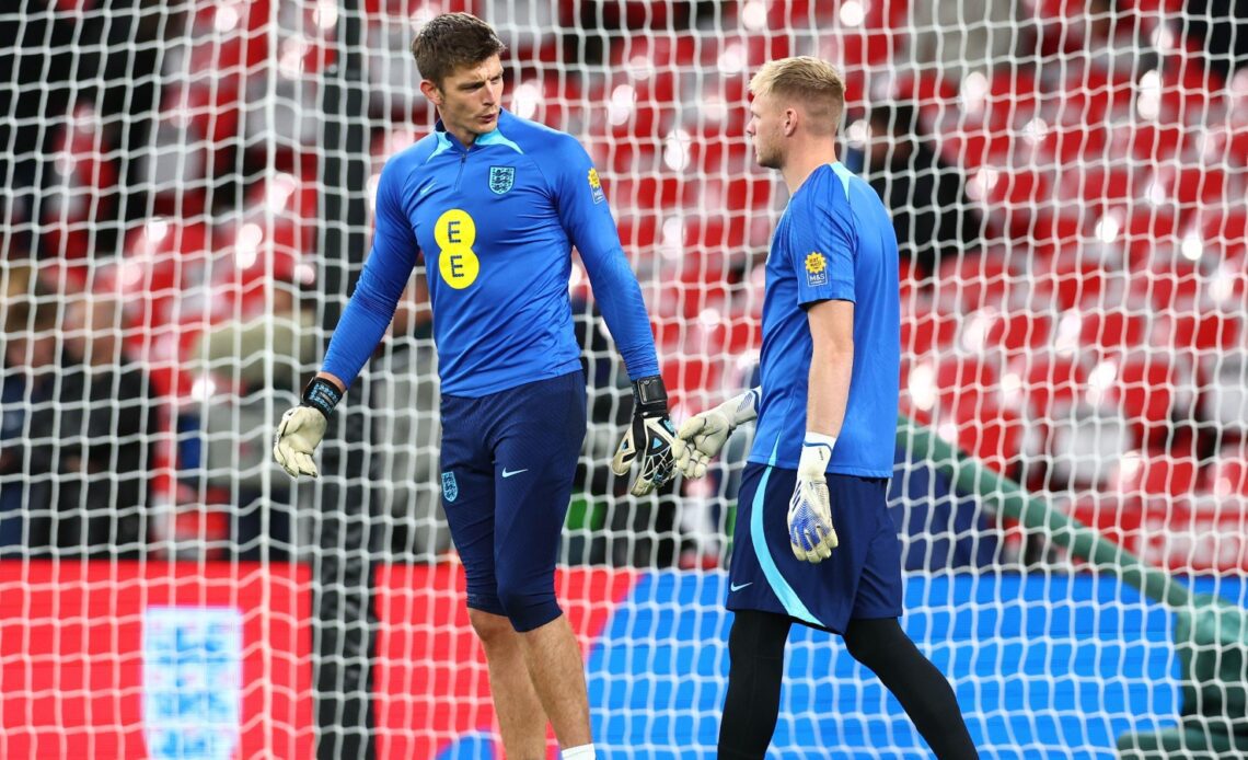 England goalkeepers Nick Pope and Aaron Ramsdale during a warm-up