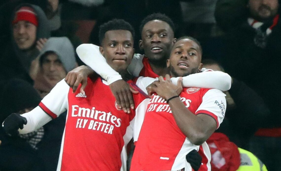 Arsenal players Eddie Nketiah, Folarin Balogun and Nuno Tavares