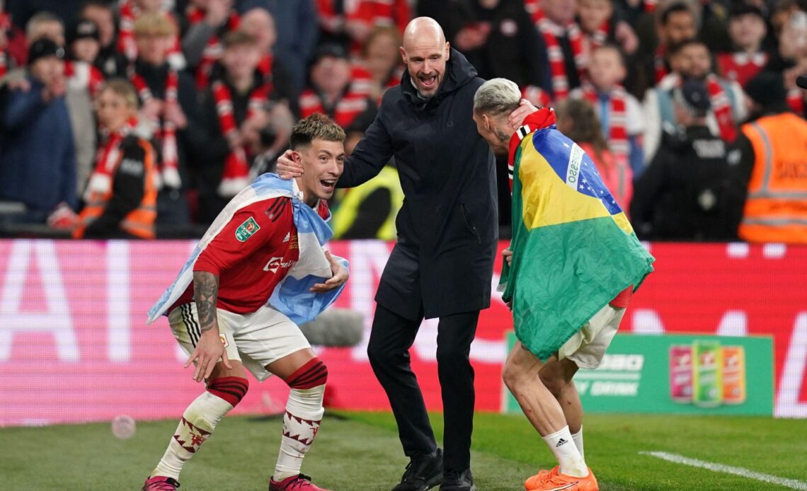 Man Utd boss Erik ten Hag celebrates winning the Carabao Cup