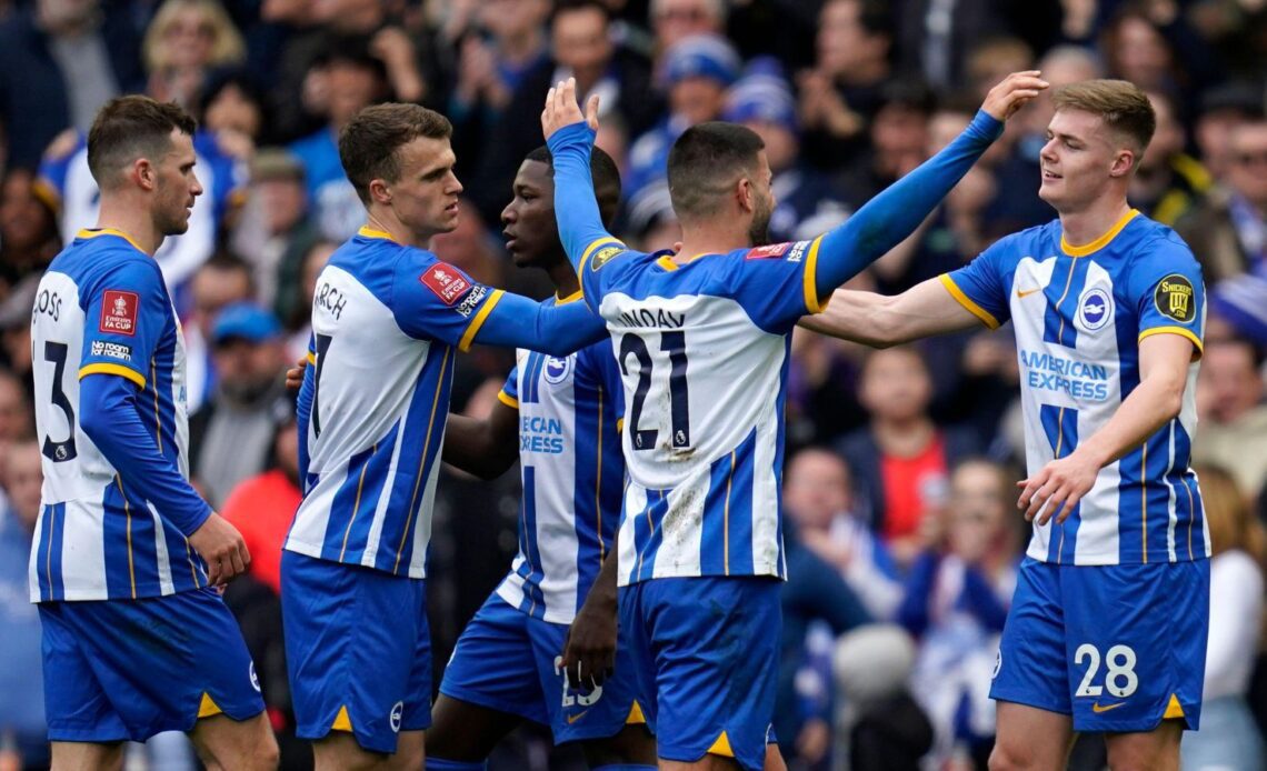 Brighton striker Evan Ferguson celebrates his goal with his teammates