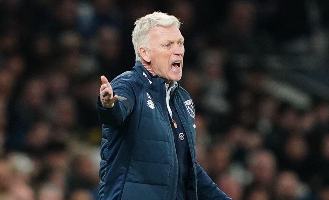West Ham United manager David Moyes reacts on the touchline during the Premier League match at the Tottenham Hotspur Stadium, London. Picture date: Sunday February 19, 2023.