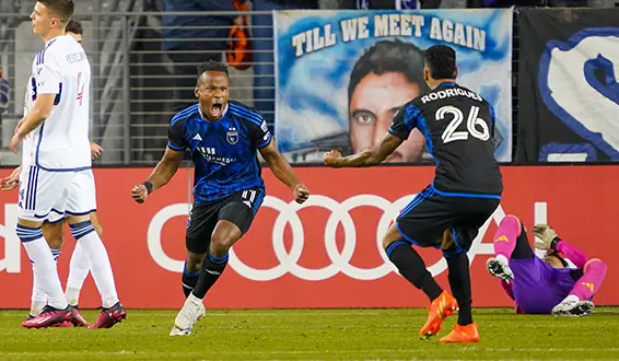 Jeremy Ebobisse of the San Jose Earthquakes celebrates his goal against Vancouver last weekend