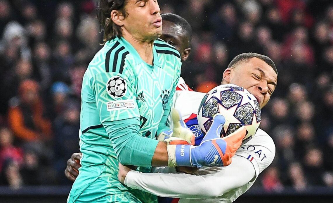 Man Utd target Kylian Mbappe is hit in the face with the ball