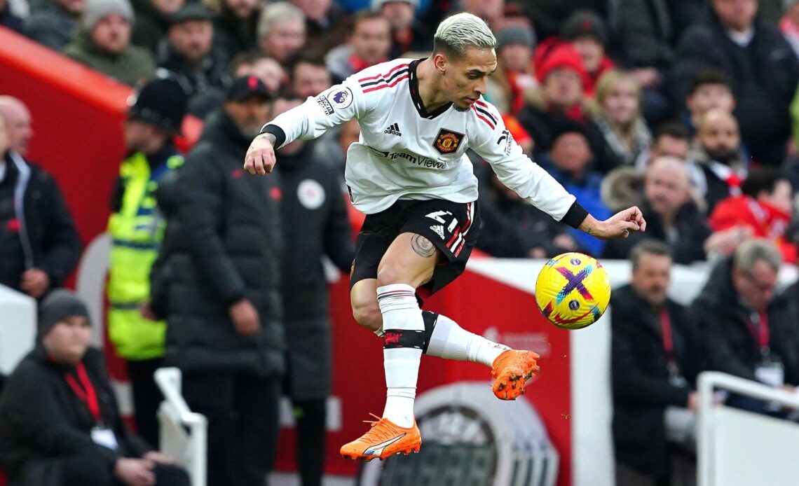 Man Utd winger Antony controls the ball