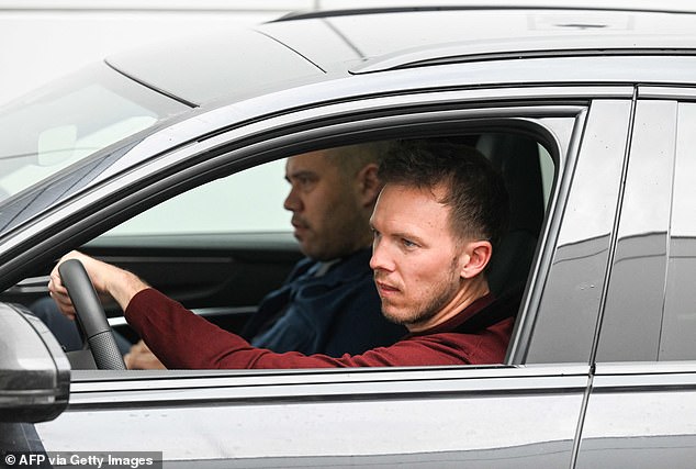 Julian Nagelsmann raced back to Bayern Munich's training ground on Friday for crunch talks with the club's board - after news of his imminent sacking hit the headlines on Thursday night