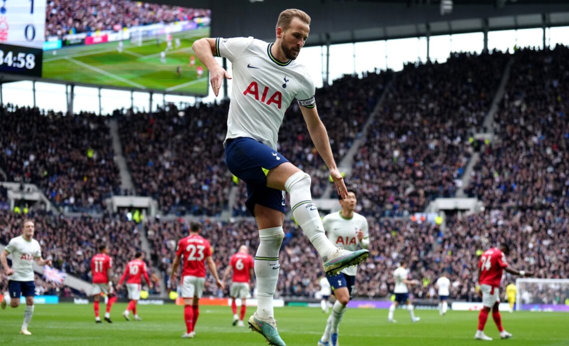 Harry Kane celebrates scoring for Tottenham against Nottingham Forest