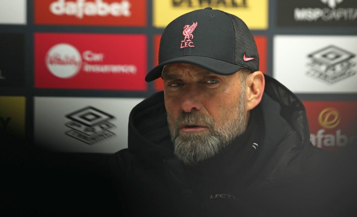 Liverpool boss Jurgen Klopp looks annoyed