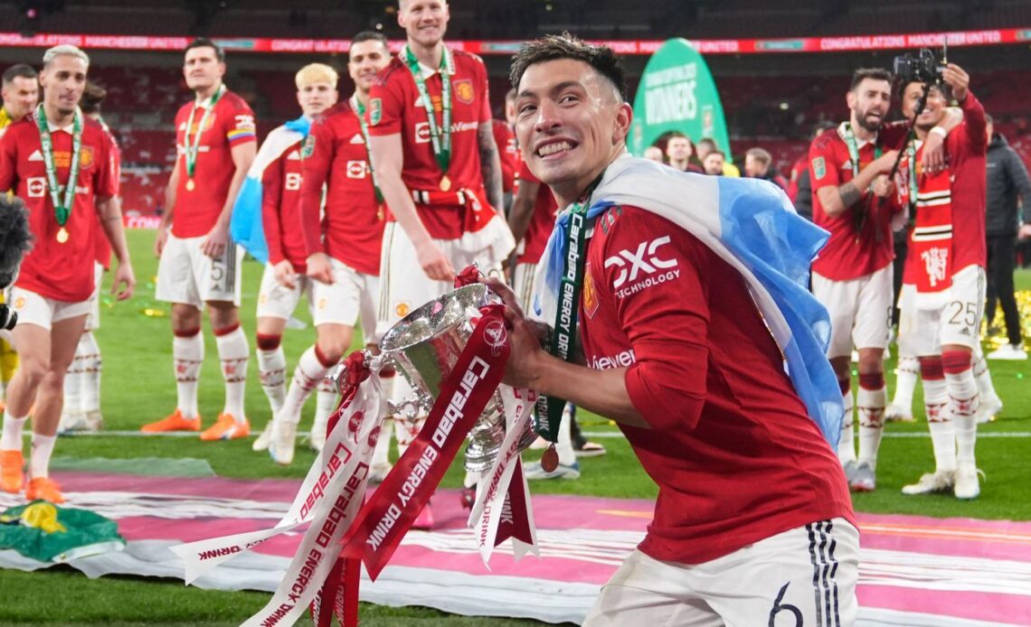 Carabao Cup final - Lisandro Martinez celebrates