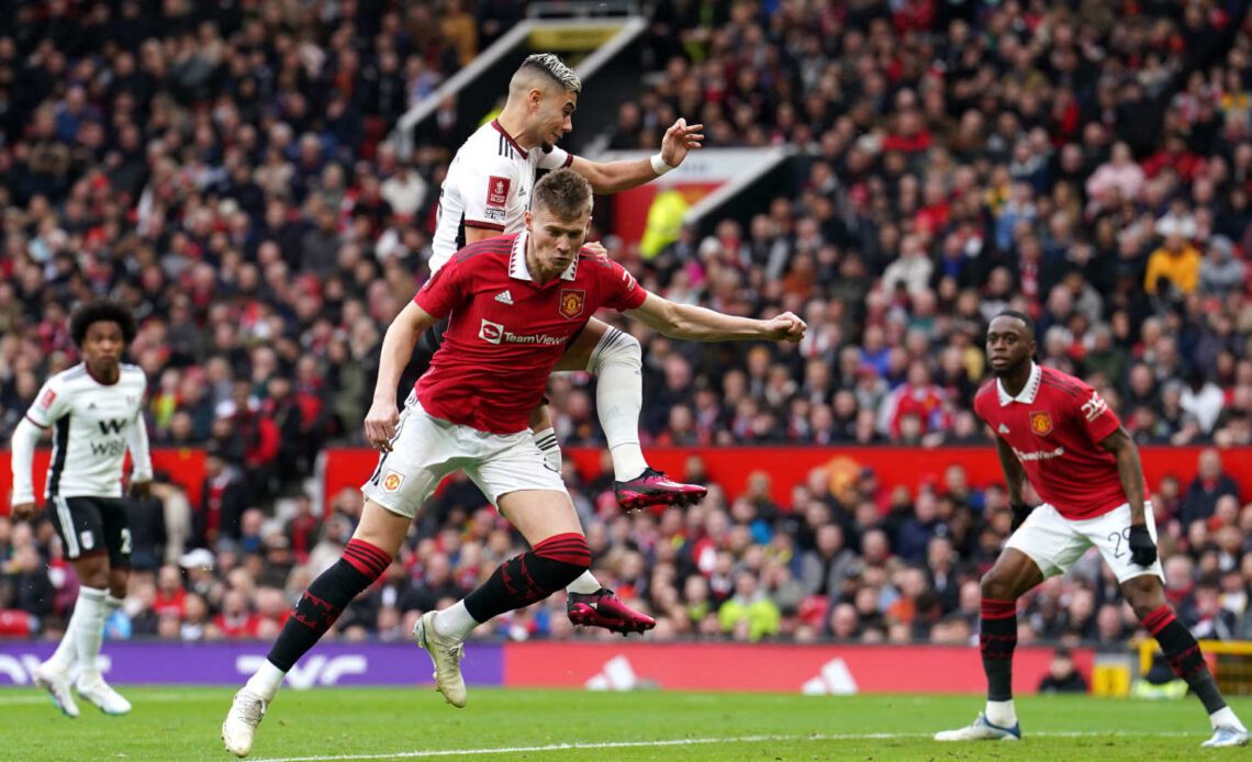 Andreas Pereira of Fulham and Scott McTominay of Manchester Unitedduring the FA Cup quarter-final at Old Trafford