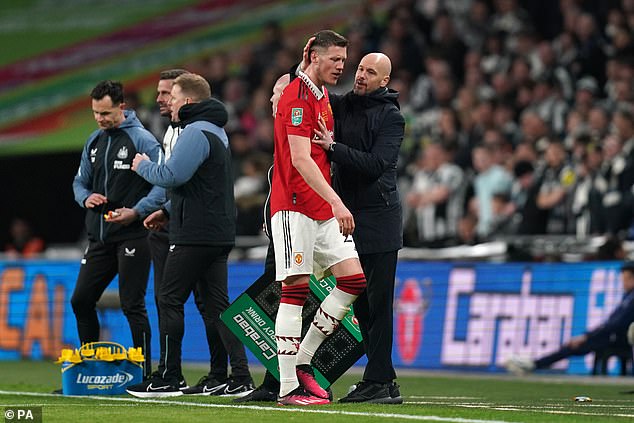 Pundit Paul Merson has insisted Manchester United manager Erik ten Hag (right) 'got it tactically wrong' with Wout Weghorst (centre) in their 7-0 defeat against Liverpool on Sunday