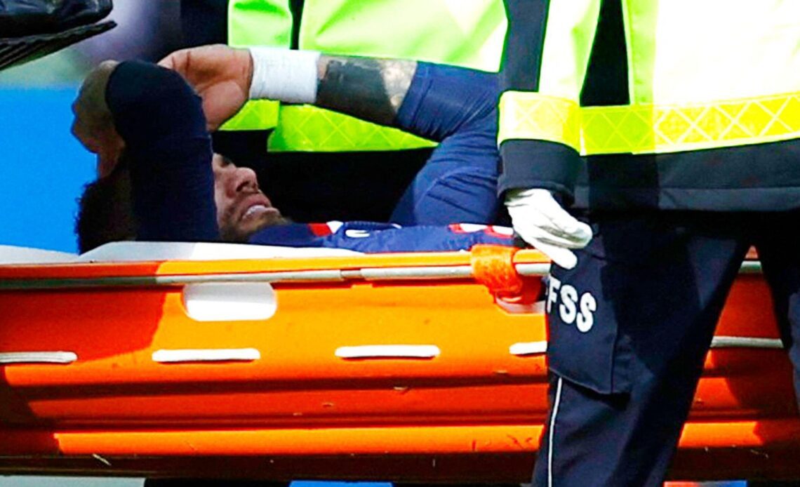 Neymar is stretchered off with an ankle injury