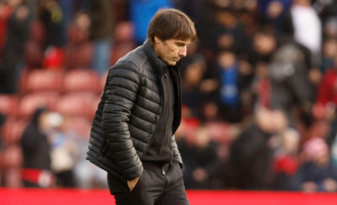 Tottenham's head coach Antonio Conte leaves the field at the end of the English Premier League soccer match between Southampton and Tottenham at St Mary's Stadium in Southampton, England, Saturday, March 18, 2023