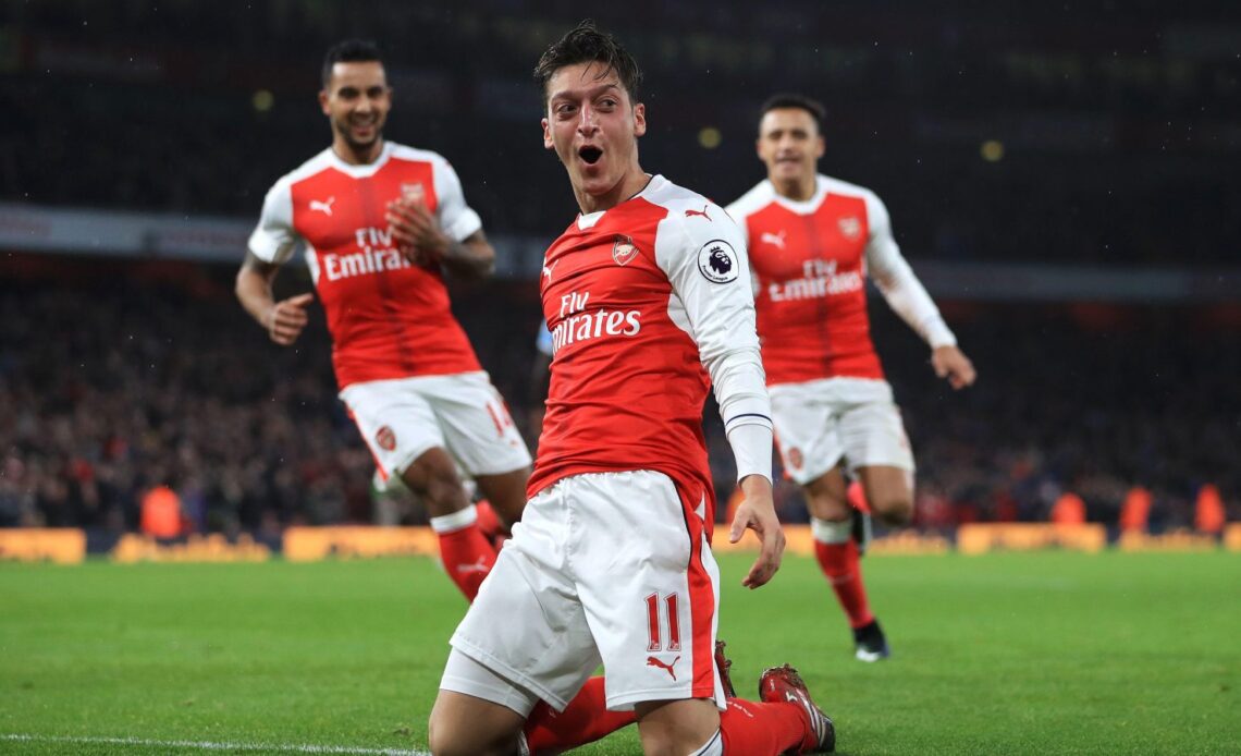 Arsenal midfielder Mesut Ozil celebrates scoring a goal