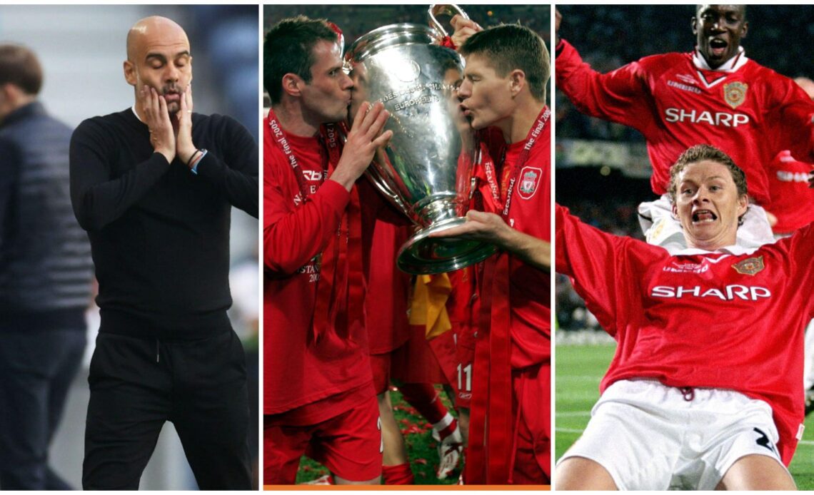 Pep Guardiola, Steven Gerrard and Ole Gunnar Solskjaer in Champions League finals.