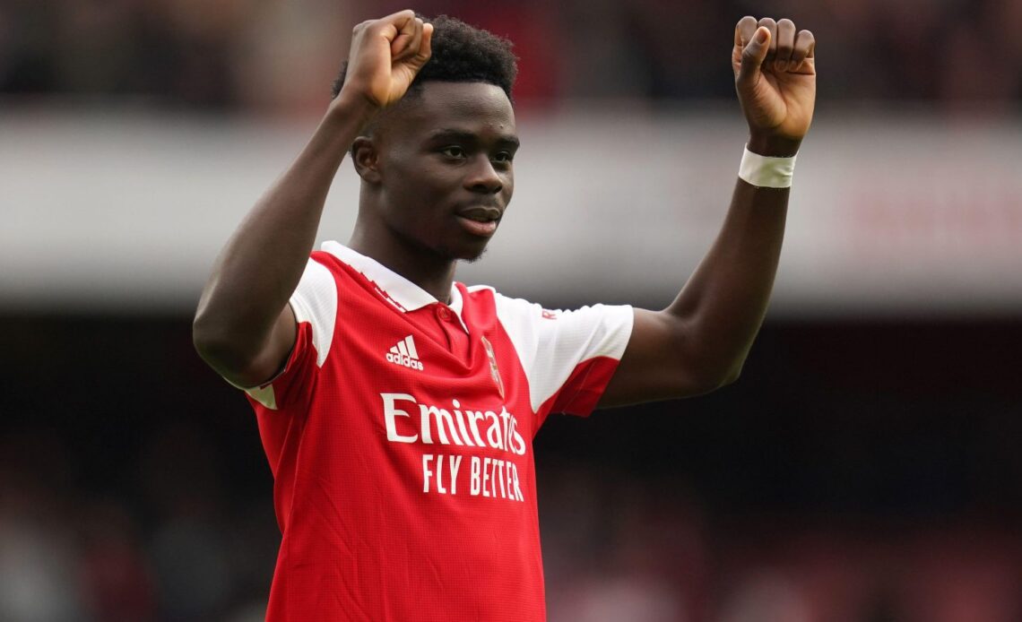 Arsenal winger Bukayo Saka celebrates his goal