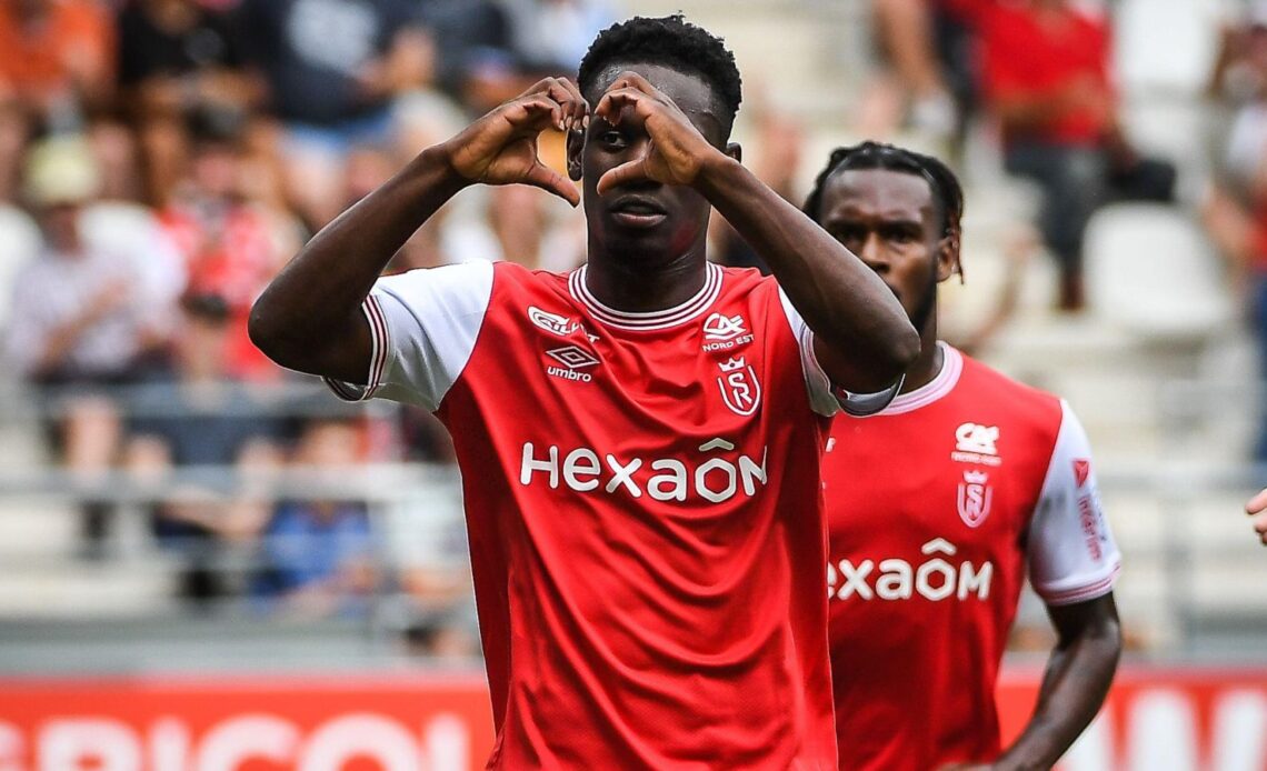 Arsenal forward Folarin Balogun celebrates scoring a goal