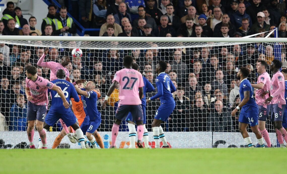 Everton's Abdoulaye Doucoure scores against Chelsea.