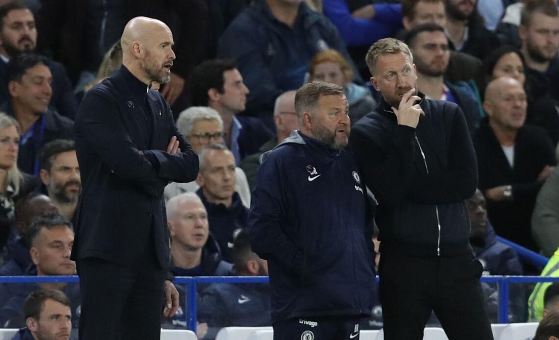 Man Utd manager Erik ten Hag and Chelsea's coaches