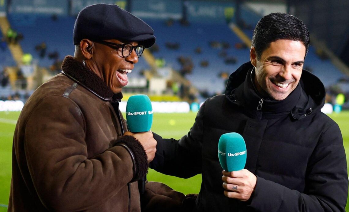 Arsenal legend Ian Wright laughs with Gunners manager Mikel Arteta